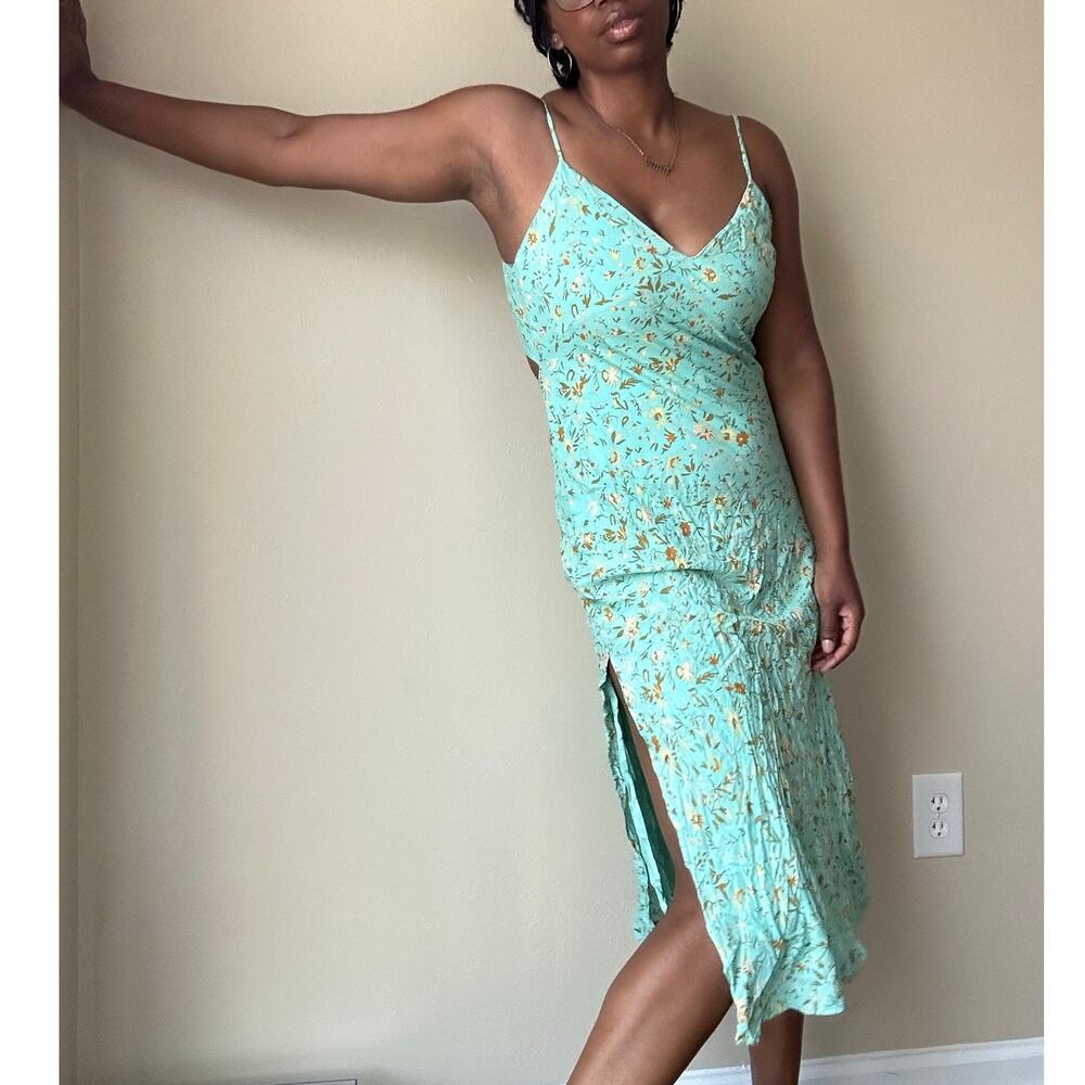 Hello Molly Teal Floral Side Slit Midi Dress US Size 6